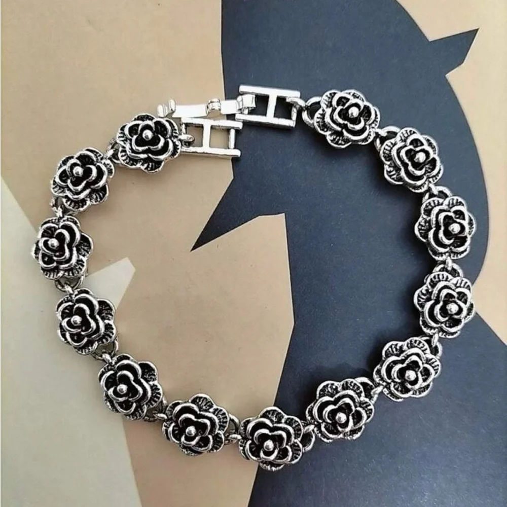 Silver Tone Floral Bracelet - Picture 2 of 5